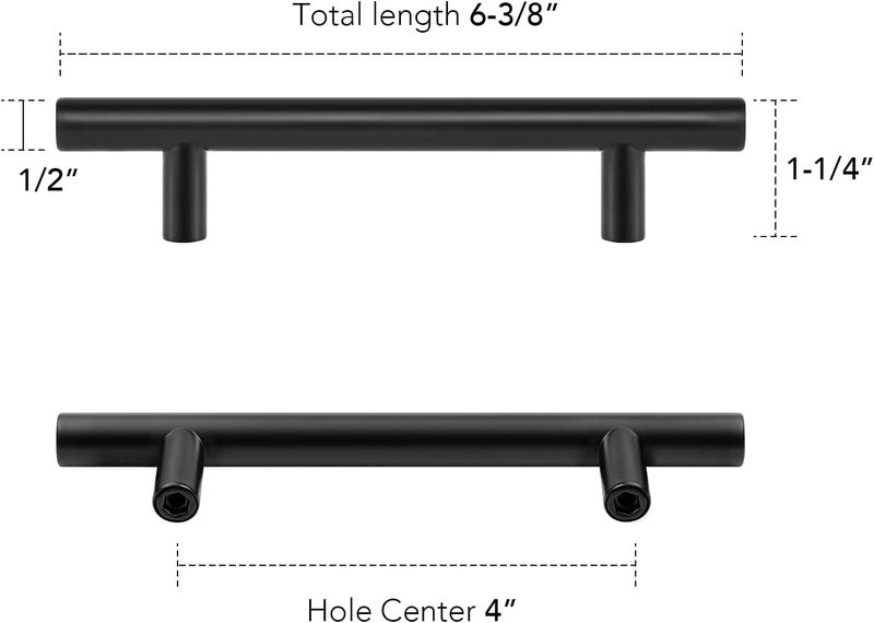 HomeExpert Home Expert 10 Pack 4 Inch Black Cabinet Handles Matte Black Cabinet Pulls Black Dresser Drawer Pulls Stainless Steel Kitchen Cabinet Handles Matte Black 6-3/8 Inch Overall Length - Image 3